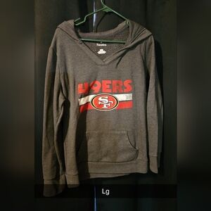 Fanatics Gray and Red 49ERS V-Neck Pullover Hoodie